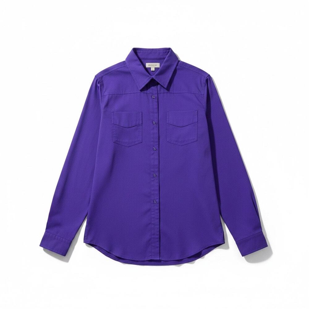 Cabela's Womens Purple Front Snap Shirt Size Large Roll Tab Back Vent